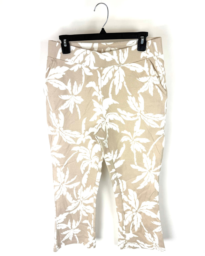 Tan And White Tropical Print Pants - Size 6/8