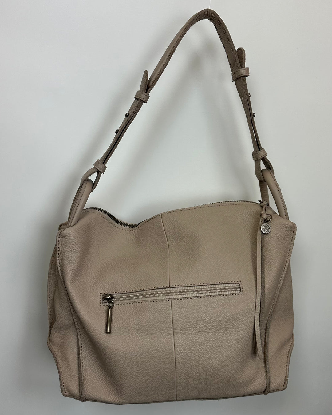 Beige Textured Leather Shoulder Bag