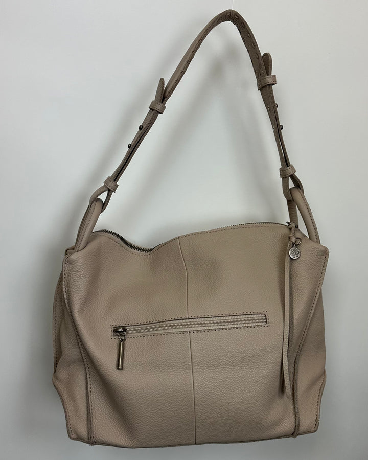 Beige Textured Leather Shoulder Bag