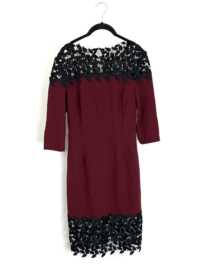 Dark Red and Black Applique Dress - Size 00, 0, 2, 4, 6, 8