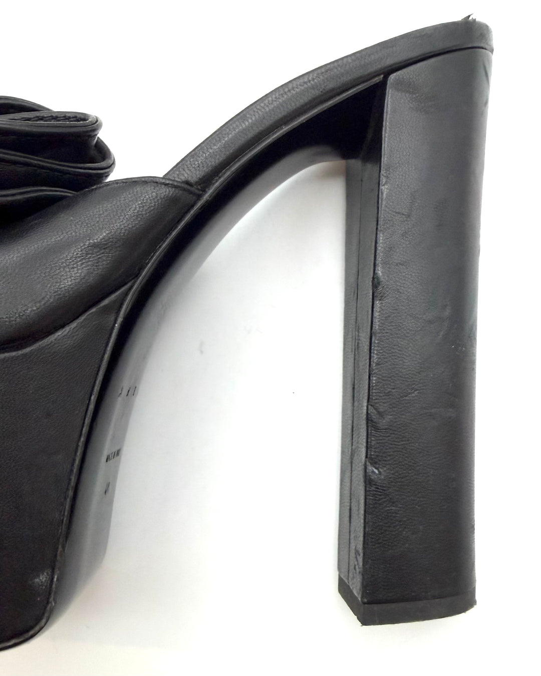 Rich Black Smooth Leather Ruffle Platform Heels - Size 40