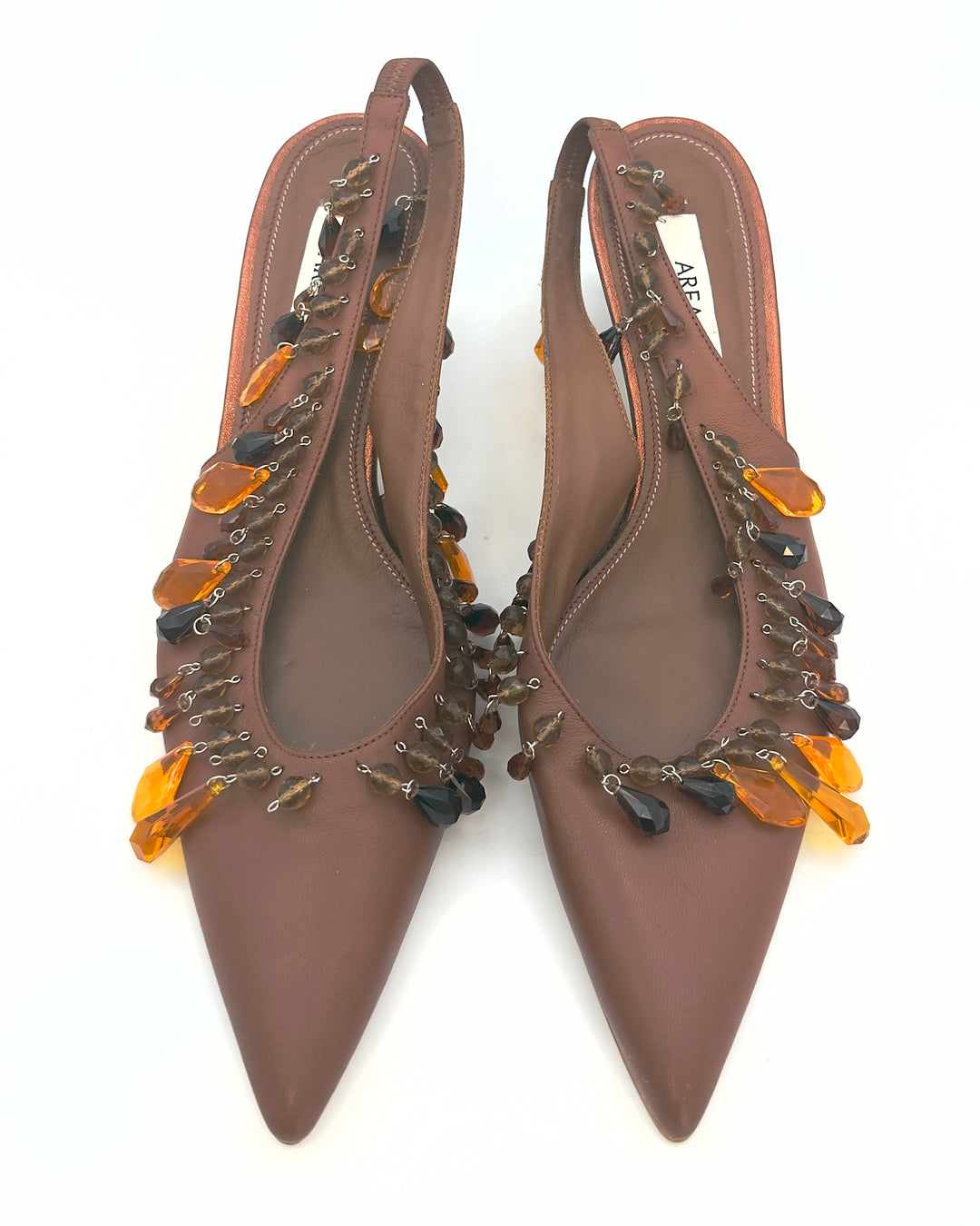 Chestnut Brown Leather Beaded Heels - Size 40