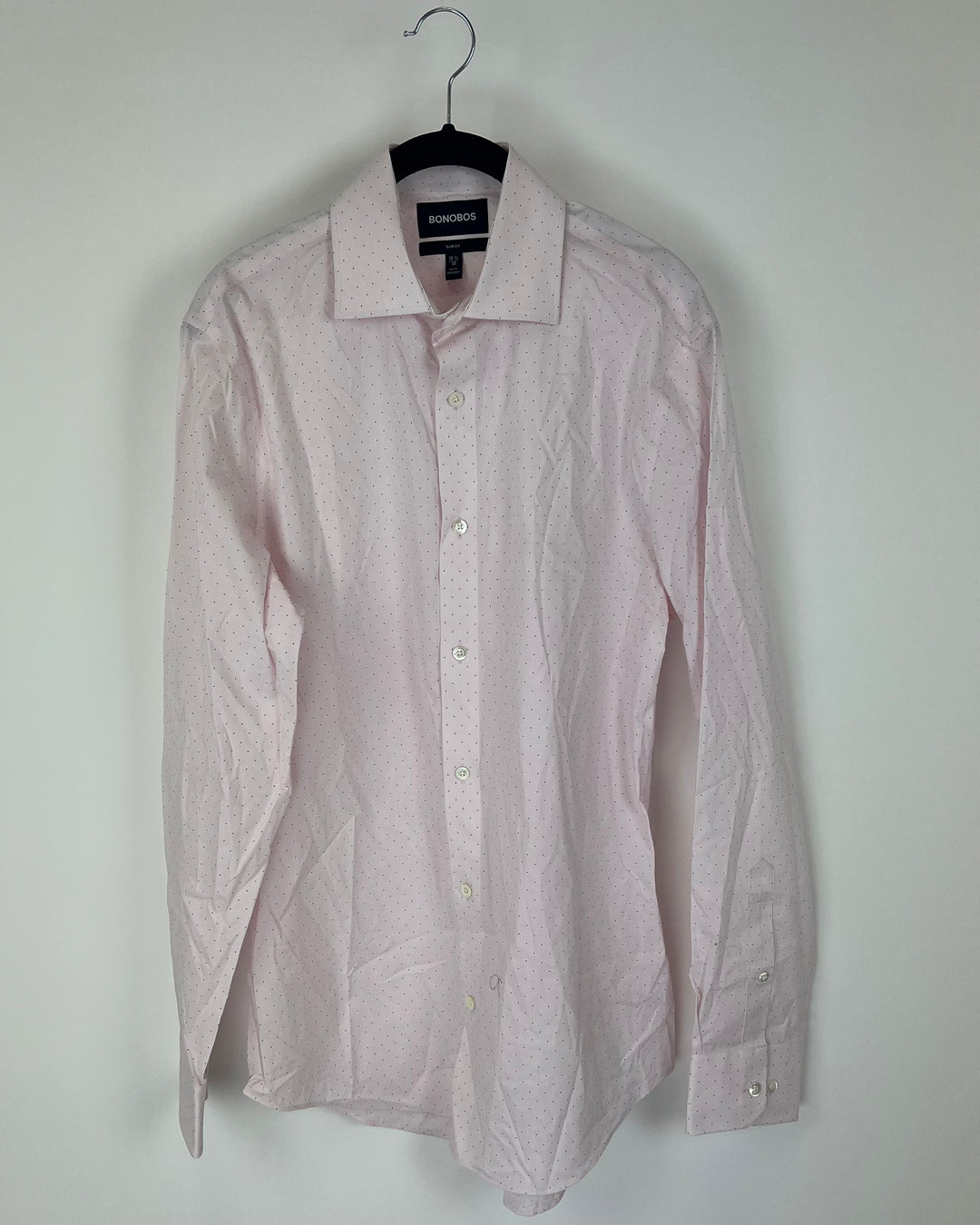 MENS Pink and Navy Polka Dot Slim Fit Dress Shirt