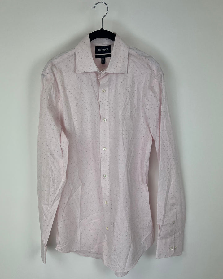 MENS Pink and Navy Polka Dot Slim Fit Dress Shirt - 15 1/2 x 35