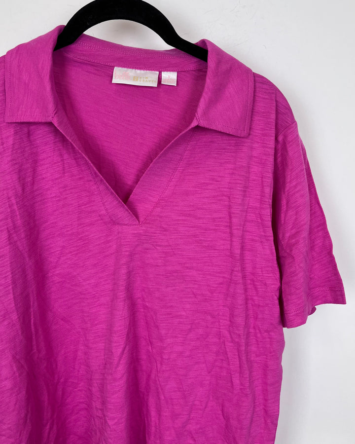 Magenta Pink Collared Short Sleeve Shirt - Size 6/8