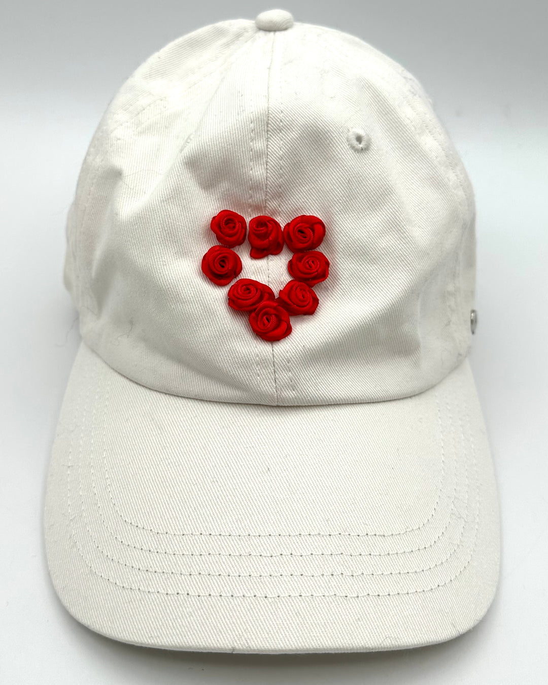White & Red Rose Heart Baseball Hat - One Size