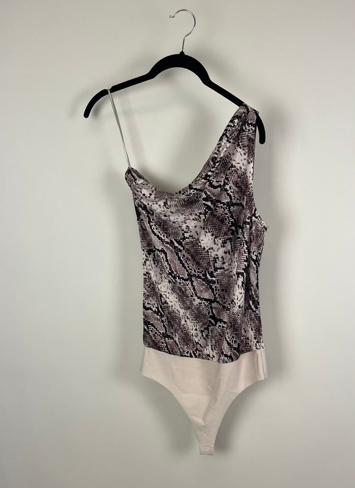 Snake Skin Printed One Shoulder Bodysuit - Size 4-6