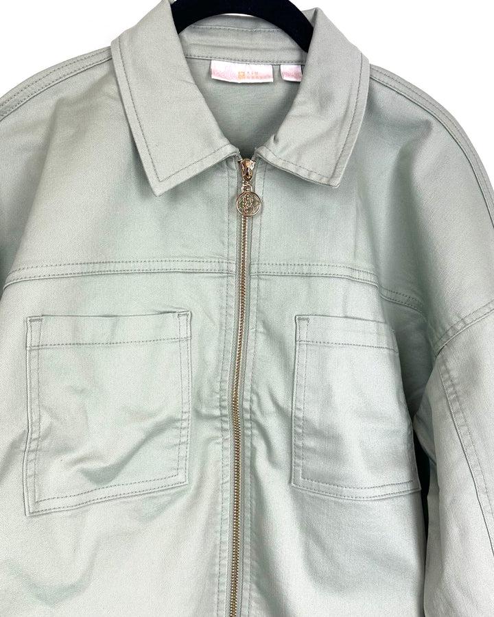 Pale Green Lightweight Denim Jacket - Size 6/8