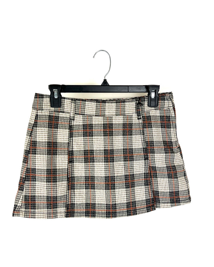 Brown Plaid Pleated Skort - Small