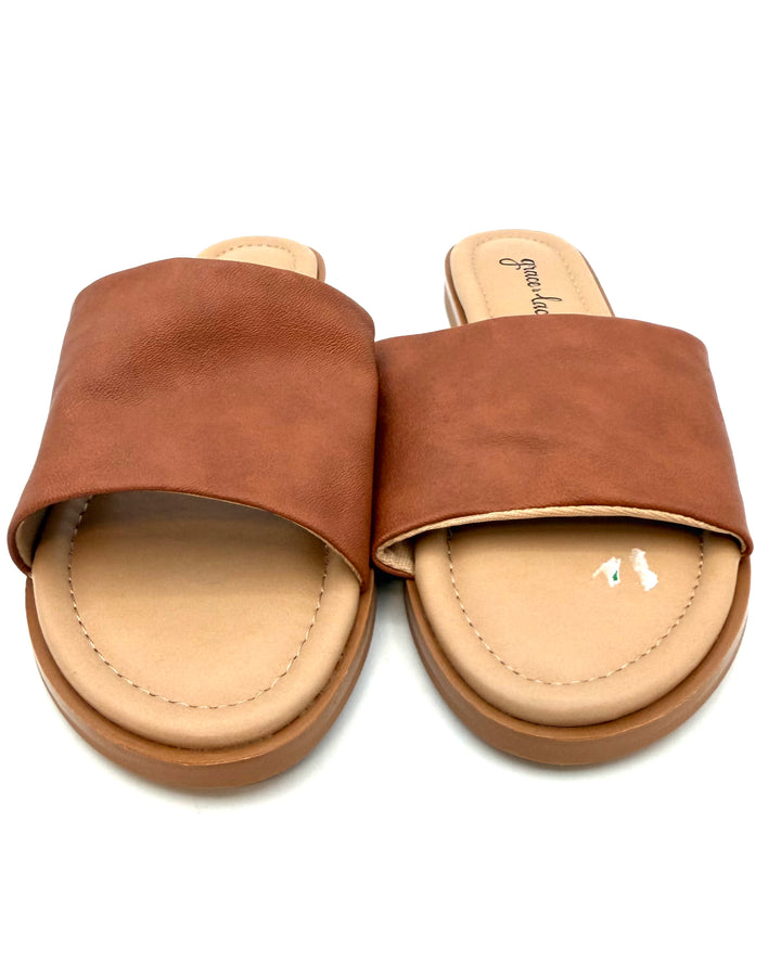 Brown Faux Leather Sandals - Size 6