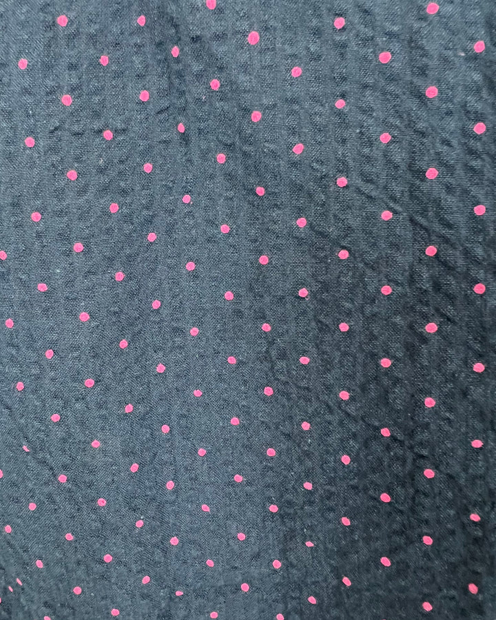MENS Navy Button Down Shirt With Pink Polka Dots - Medium