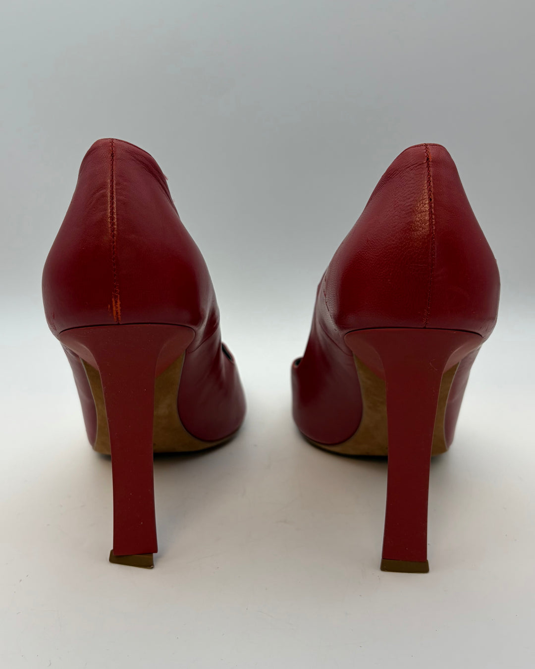 Dark Red and Clear Rhinestone Toe Heels - Size 40