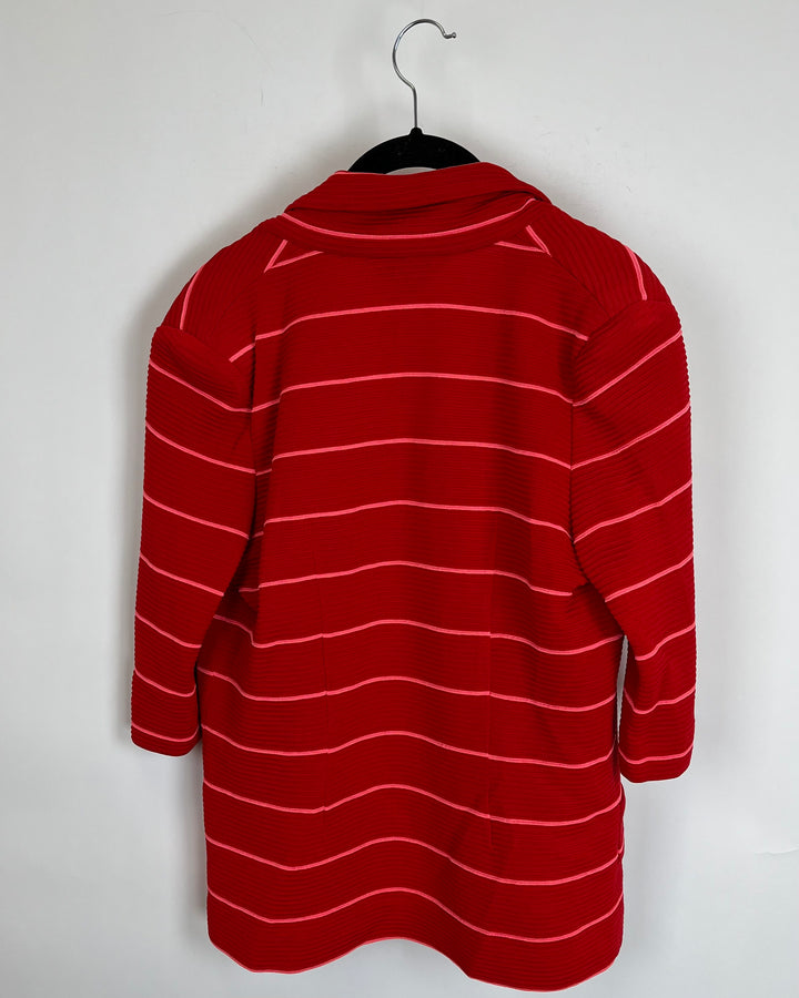 Red and Pink Striped Knit Blazer - Size 0/2