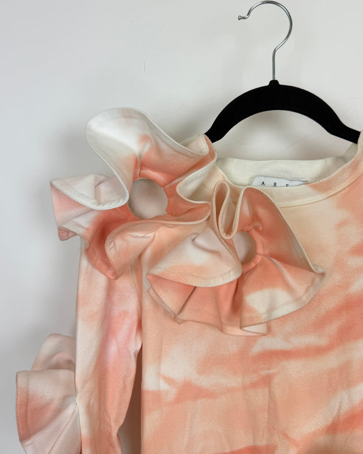 Coral and White Ruffled Flower Dress - Size 2/4
