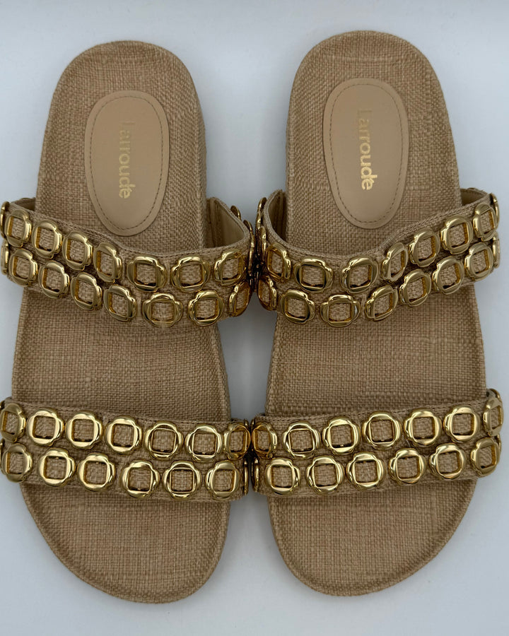 Tan Gold Hardware Flat Sandals - Size 6.5