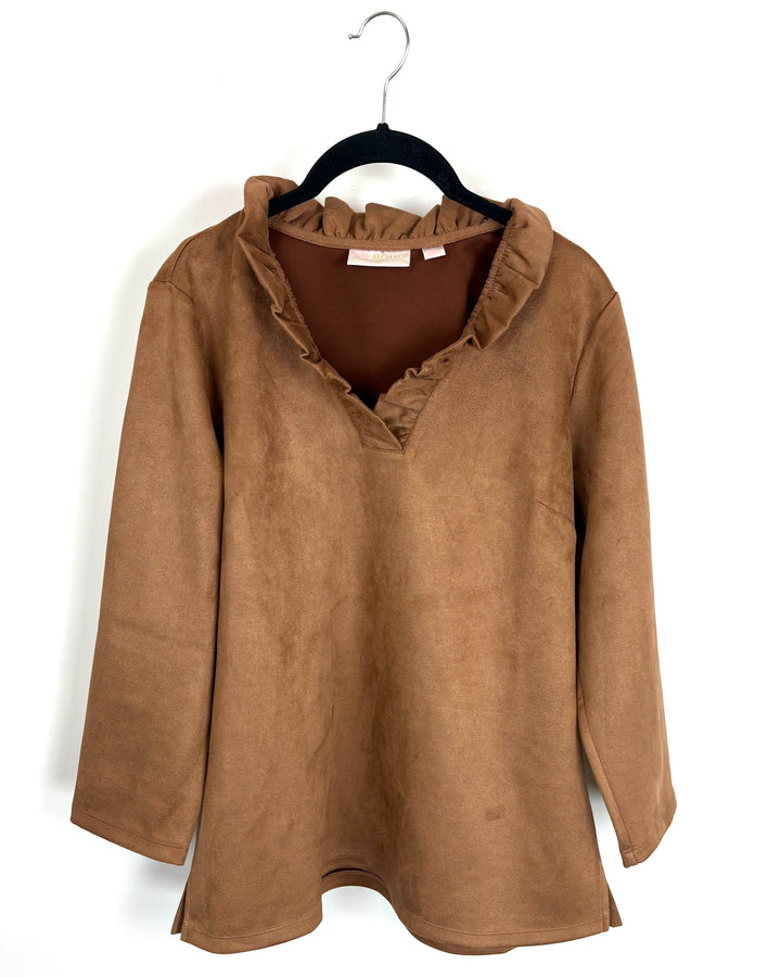 Light Brown Textured Ruffle Top - Size 6/8