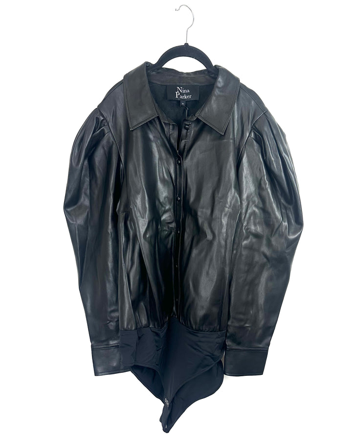 Black Faux Leather Bodysuit - Size 1X