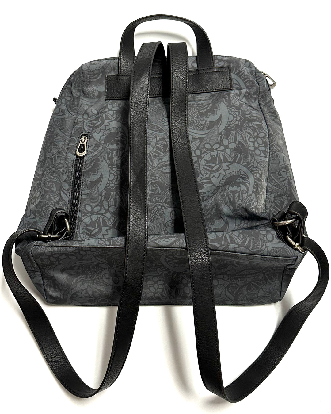 Dark Grey and Black Printed Backpack