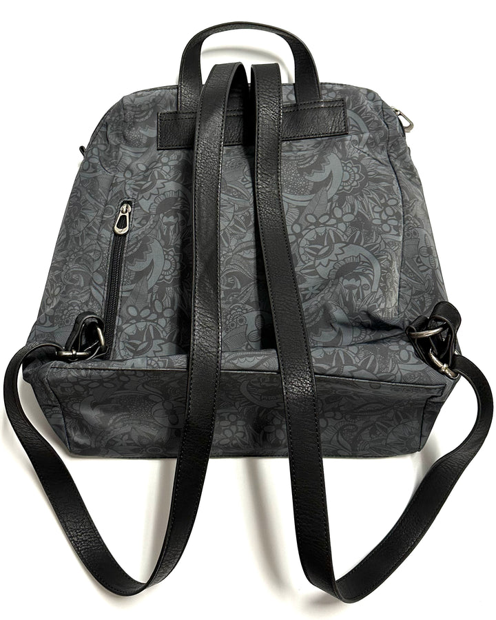 Dark Grey and Black Printed Backpack
