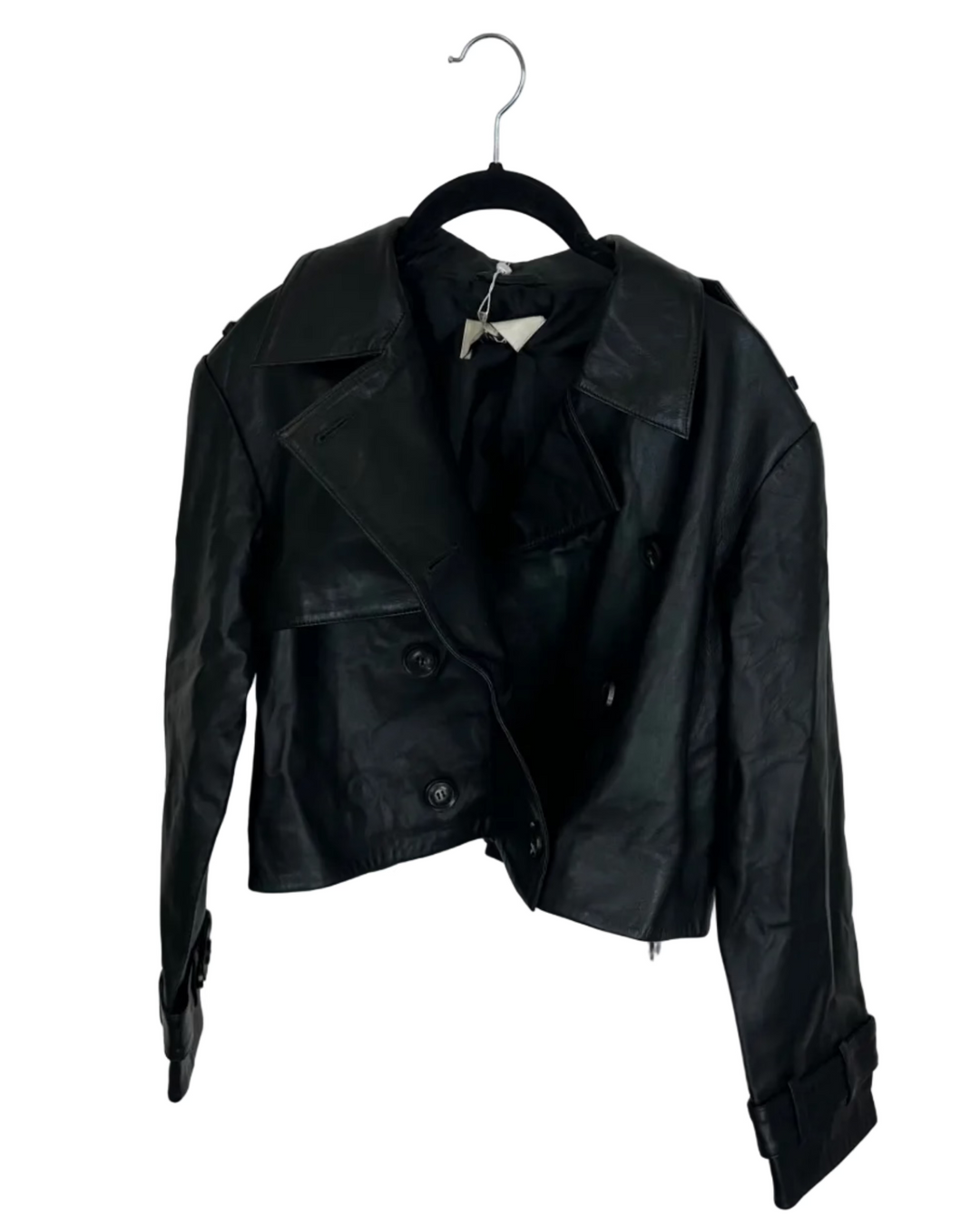 Black Leather Cropped Trench - Size 4/6