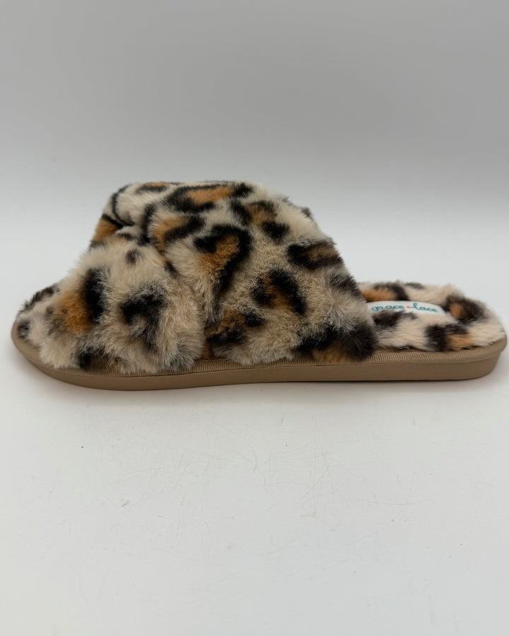 Open Toe Leopard Slippers - Size 7