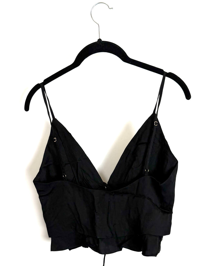 Black V Neck Crop Top With White Detailing - Size 0/2