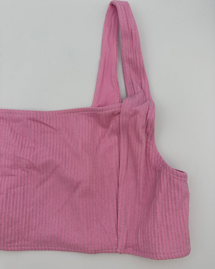 Pink Metallic Square Neckline Bikini Top - Extra Extra Large