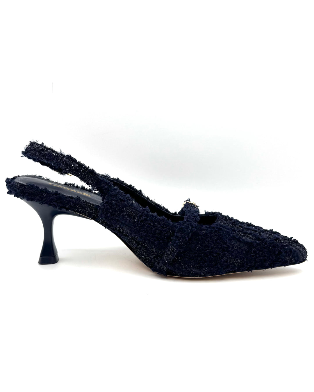Navy Blue Tweed Kitten Heels - Size 6.5