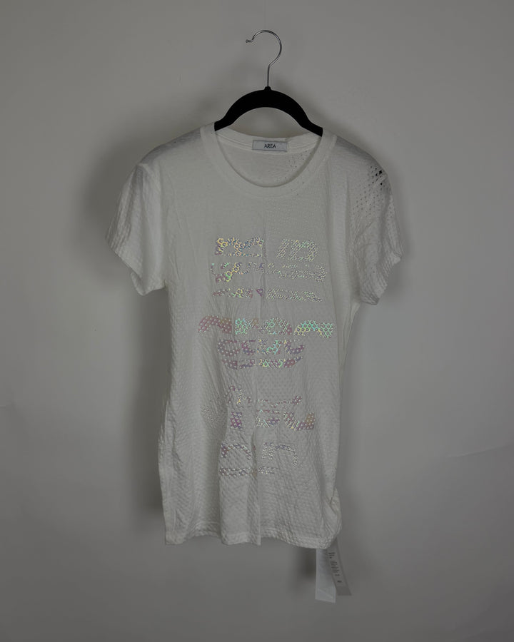 White Holographic Logo T-Shirt - Size 0/2