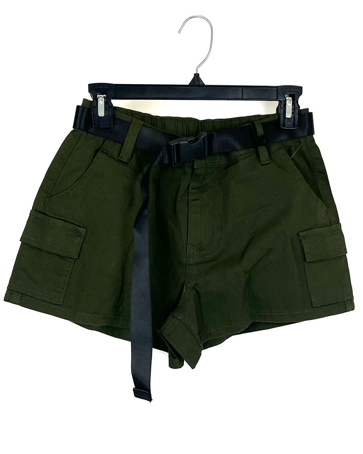 Dark Green Cargo Shorts With Buckle Belt - Size 4/6