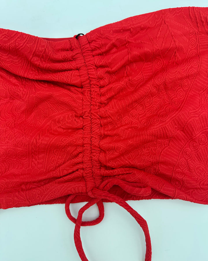 Red Embossed Bandeau Bikini Top -  XS, M, L, XL, XXL