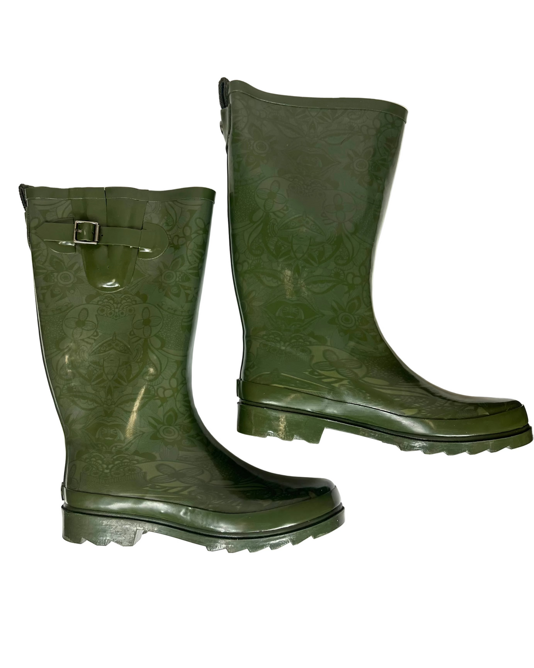 Tall Green & Floral Print Rainboots - Size 6, 7, 9, 10