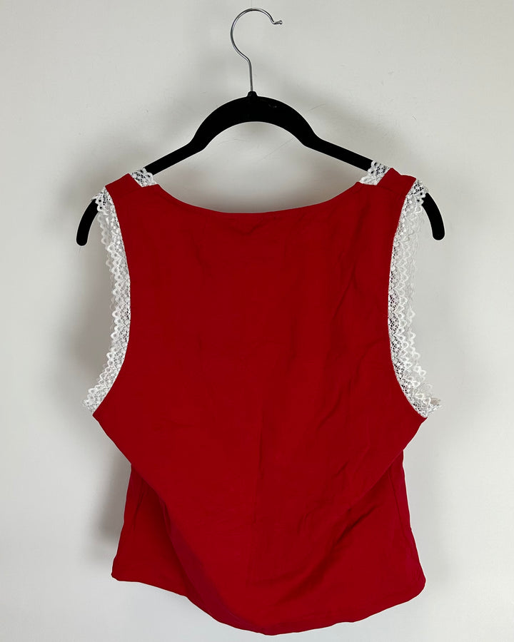 Red Lace Trimmed "Brat" Tank Top - Extra Large
