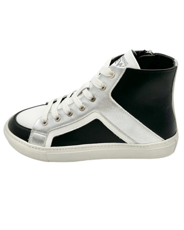 Black And White Leather High Top Sneakers - Size 6 and 8