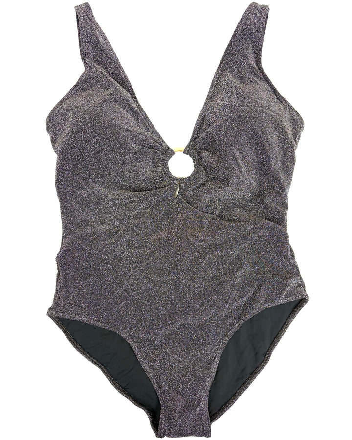Metallic Black V-Neck One Piece Swimsuit - Size 4/6