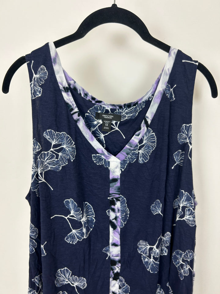 Blue Floral and Tie-Dye Loungewear Top - 1X