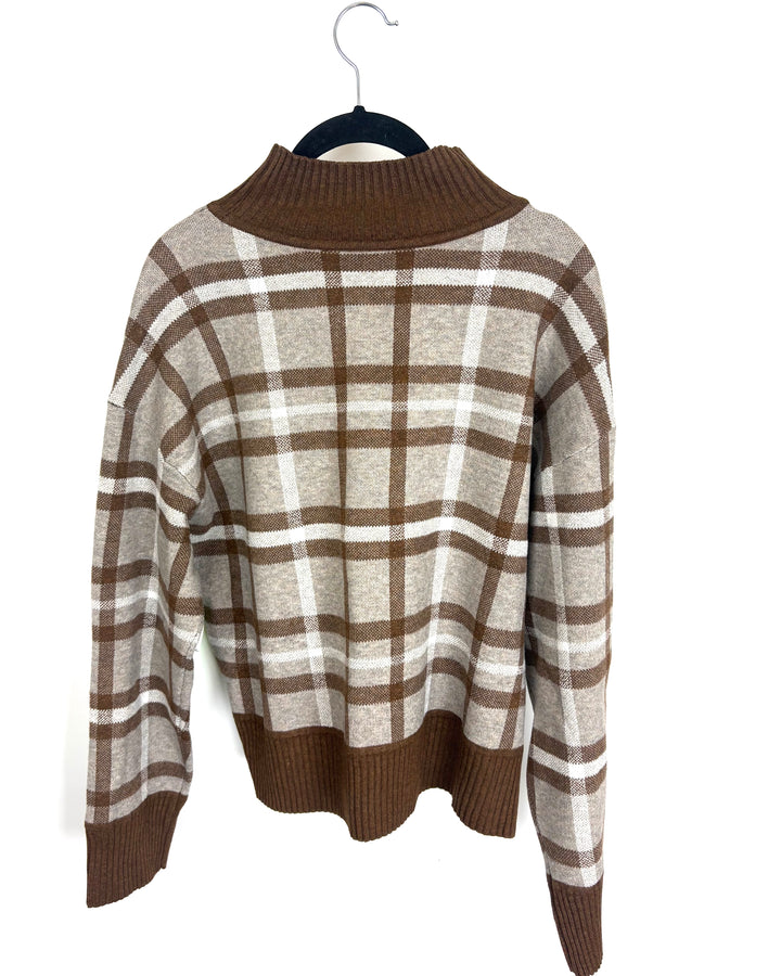 Taupe Plaid Mockneck Sweater - Size 4/6