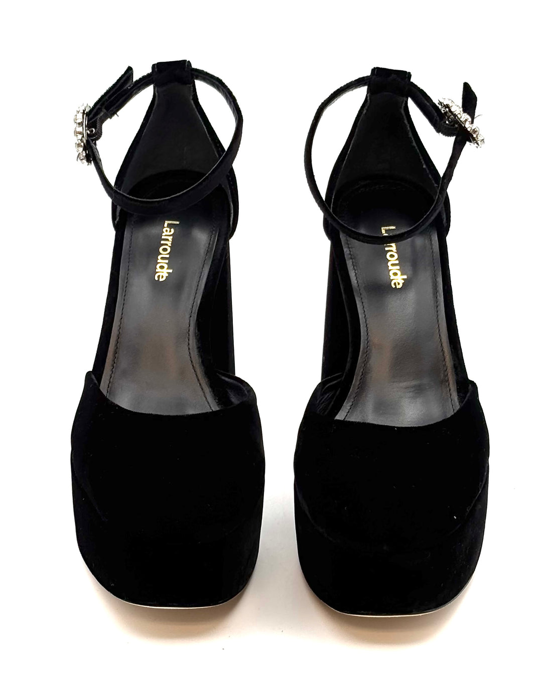 Black Velvet Gemstone Strap Heels - Size 7 and 8