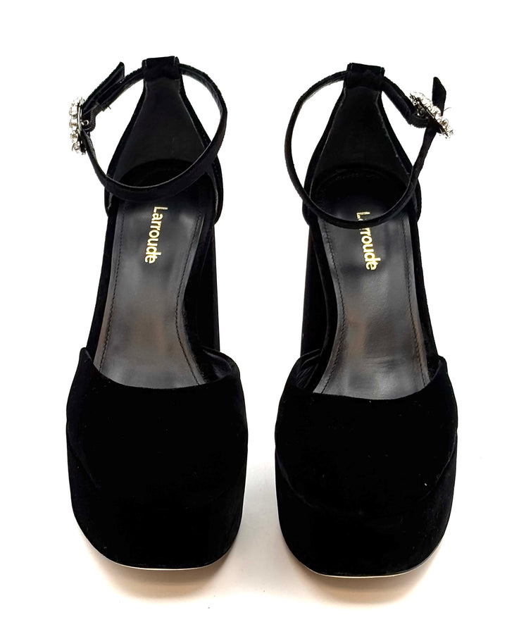 Black Velvet Gemstone Strap Heels - Size 7 and 8
