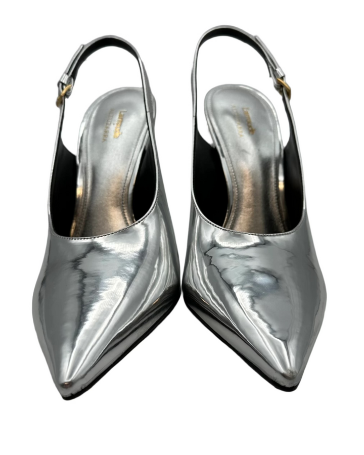 Silver Patent Leather Slingback Heel - Size 6 - 10