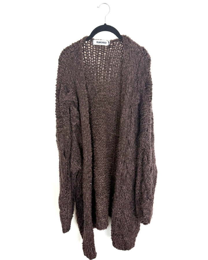 Brown Open Knit Cardigan - Size 8/10