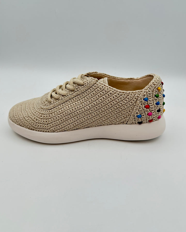 White Beaded Crochet Sneakers - Size 6