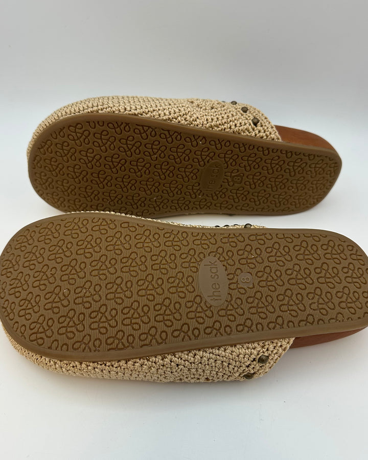 Tan Crochet & Gold Clogs - Size 8 and 10
