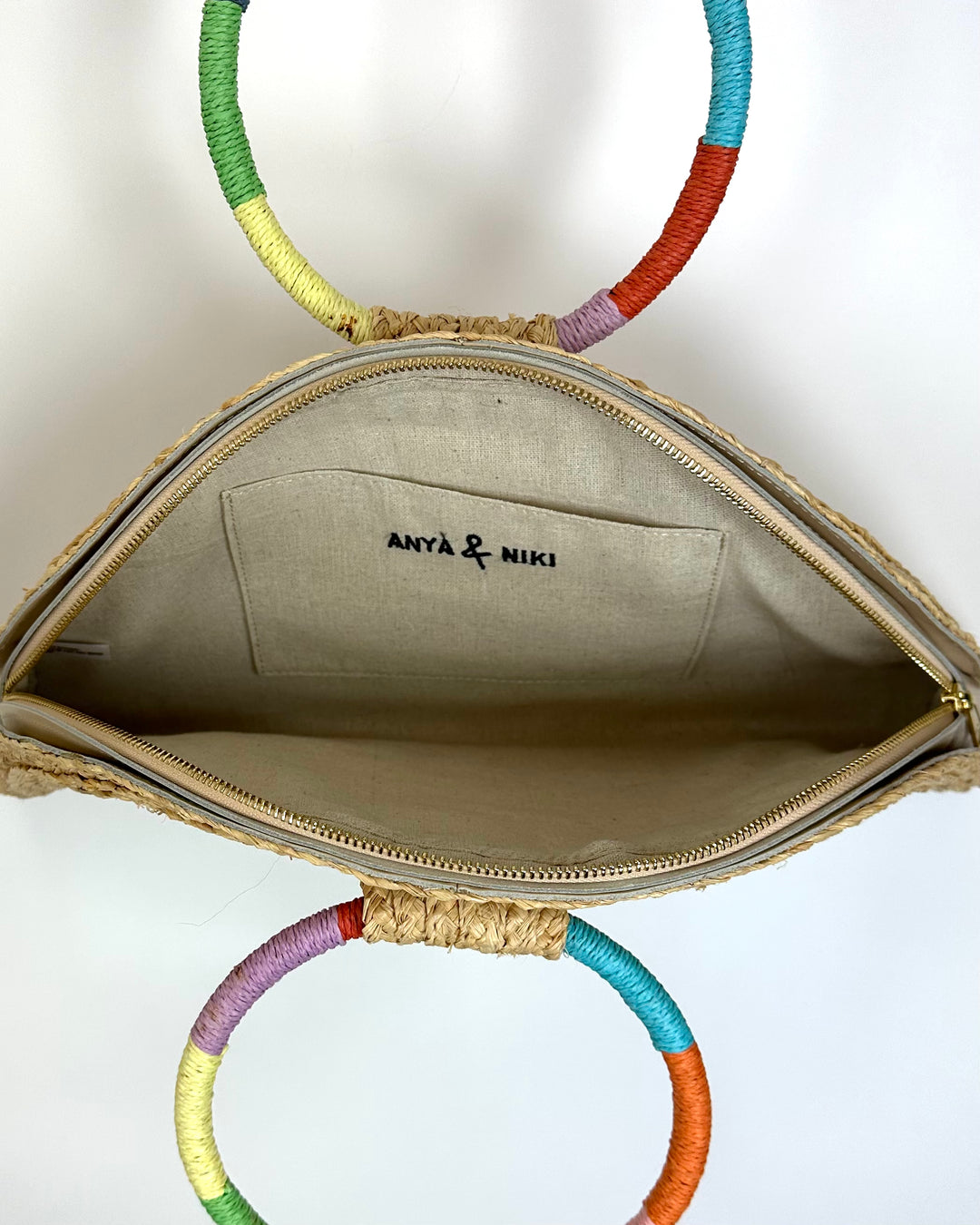 Anya and Niki Raffia Half Moon Bag