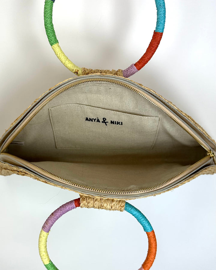 Anya and Niki Raffia Half Moon Bag