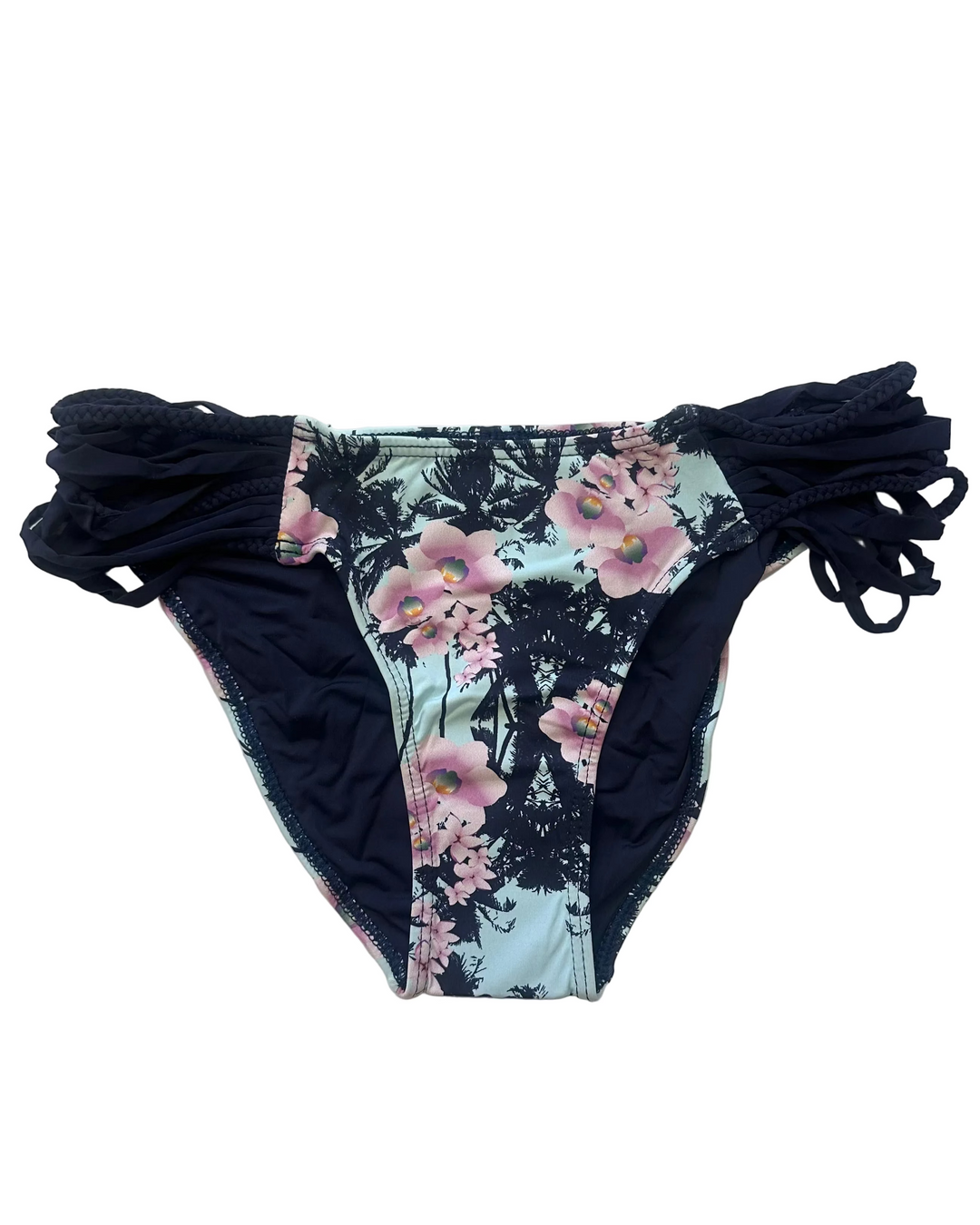 Blue and Pink Floral Braided Bikini Bottom - Small - Extra Large