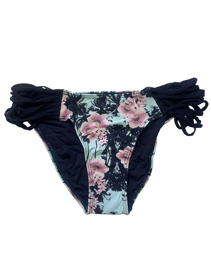 Blue and Pink Floral Braided Bikini Bottom - Small - Extra Large