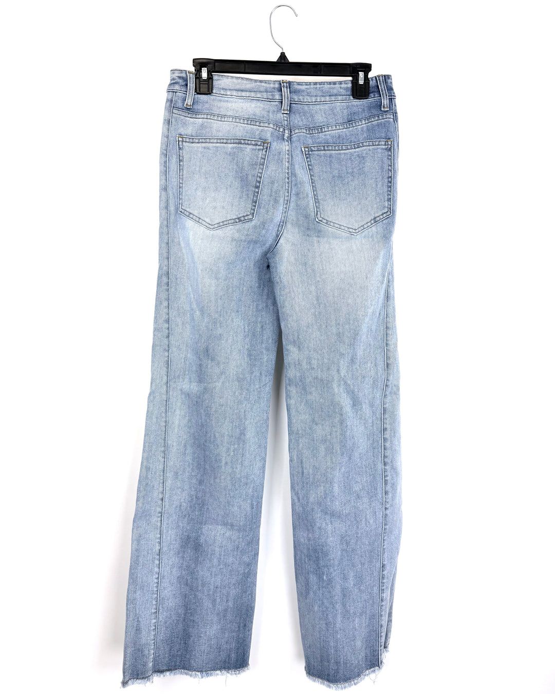 Stone-Wash Faded Blue Frayed Hem Straight Wide-Leg Jeans - Size 4/6