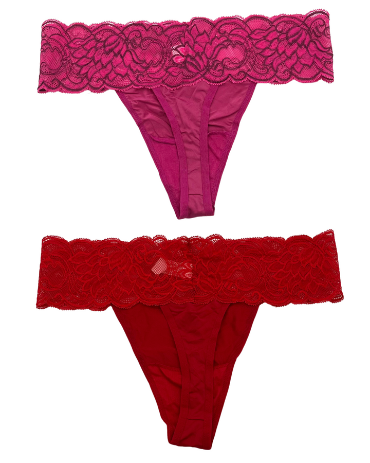 Red and Pink Lace Thong Pack - Medium