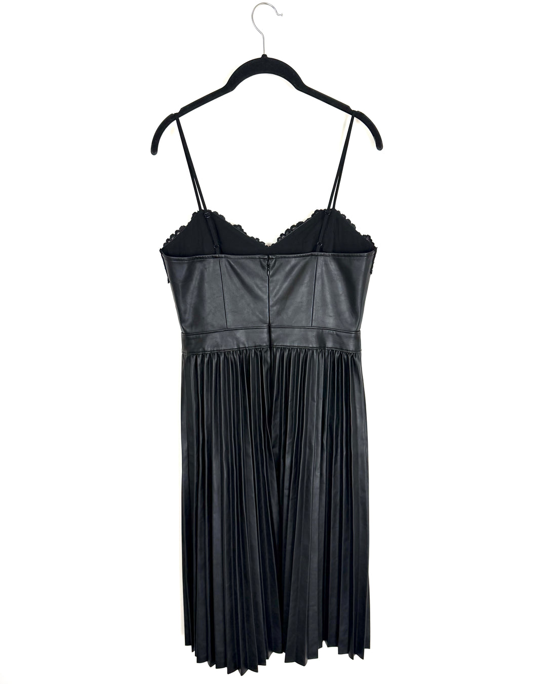 Black Faux Leather Pleated Dress - Size 4/6